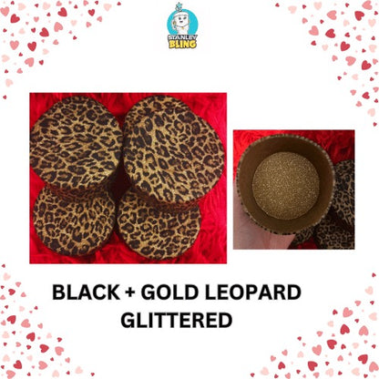 Gold + Black Leopard Glittered