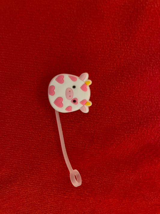 Straw toppers Cute Heart pig /White and Pink-